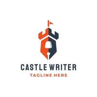combinação de castelo com caneta em fundo branco, design de logotipo vetorial minimalista plano vetor