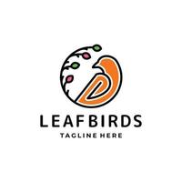 combinação de design de logotipo de duplo sentido de pássaros e folhas com estilo de arte de linha vetor