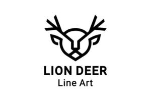 combinação de design de logotipo vetorial veado e leão com arte de linha vetor
