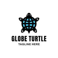 design de logotipo de vetor de mascote simples de tartaruga e globo de combinação de duplo significado