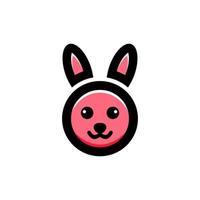 design de logotipo vetor coelho de rosto redondo com estilo plano minimalista na cor preta e rosa