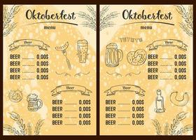 oktoberfest 2022 - festival da cerveja. elementos de doodle desenhados à mão. feriado tradicional alemão. outubro, cerveja artesanal. losango azul-branco. menu de cerveja vertical. vetor