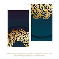 cartão de visita com cor azul gradiente com ornamentos de ouro vintage para sua personalidade. vetor
