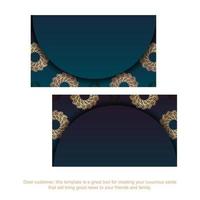cartão de visita com cor azul gradiente com ornamentos de ouro vintage para seus contatos. vetor