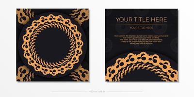 modelo de cartão postal de ouro preto escuro com ornamento de mandala indiana branca. elementos elegantes e clássicos prontos para impressão e tipografia. ilustração vetorial. vetor
