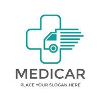 modelo de logotipo de vetor de carro médico. este design usa o símbolo cruzado. adequado para saúde ou hospital.