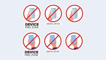 conjunto de adesivos. ícone de mão riscado com um telefone. o conceito de dispositivos de proibição, dispositivos de zona livre, desintoxicação digital. em branco para adesivo. isolado. vetor. vetor