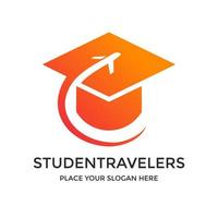 modelo de logotipo de vetor estudante viajante. este design usa o símbolo do chapéu. adequado para a educação.
