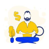 o cara está meditando. o homem está fazendo ioga. ícone para apresentação, cartões postais e aplicativos. cor amarela e azul. vetkor. vetor