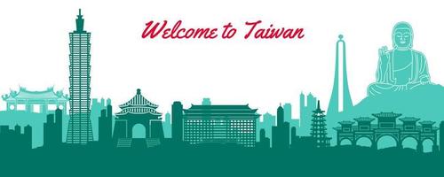 famoso marco de taiwan, destino de viagem com design clássico de silhueta vetor
