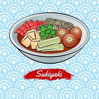 conjunto de comida deliciosa e famosa de japonês, sukiyaki, no ícone de design gradiente colorido vetor