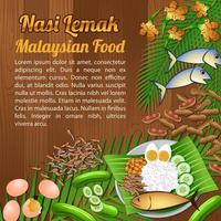 elementos de ingredientes alimentares nacionais da asean definir banner em fundo de madeira, malásia vetor