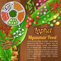 elementos de ingredientes alimentares definir banner em fundo de madeira, myanmar vetor