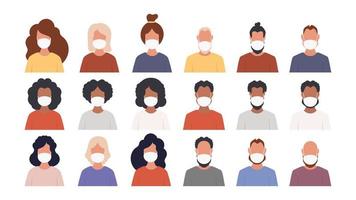 família de membro avatar enfrenta conjunto de ícones isolado. ilustração plana de 25 membros da família avatar enfrenta ícones vetoriais para web vetor