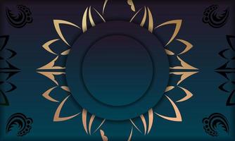 fundo azul gradiente com ornamentos de ouro indiano e espaço para seu logotipo vetor