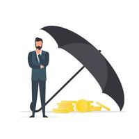 empresário sob o guarda-chuva. conceito de conservação de negócios. negócio está protegido contra riscos. isolado. vetor. vetor