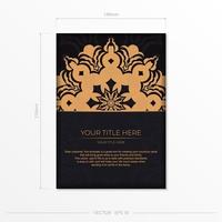 design de cartão postal pronto com ornamento de mandala indiana vintage. cores luxuosas de ouro preto. pode ser usado como plano de fundo e papel de parede. vetor
