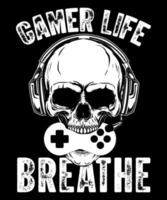 design de camiseta de jogo gamer life breath vetor