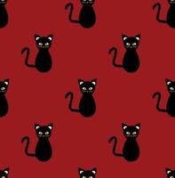 gato preto sem costura em fundo vermelho vetor