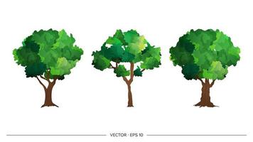kit de árvores verdes isolado no fundo branco. árvore vetorial. elemento para o desenho de parques, cidades e praças. detalhe para o design do jogo. vetor