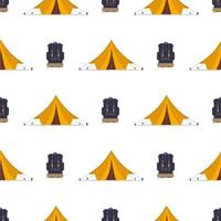 sem costura padrão com barraca e mochila. bom sobre o tema de viagens e camping. vetor. vetor