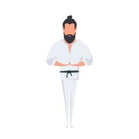 um homem de quimono branco. mestre de kung fu. isolado no fundo branco. vetor. vetor