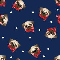 cão pug com lenço vermelho sobre fundo azul marinho vetor