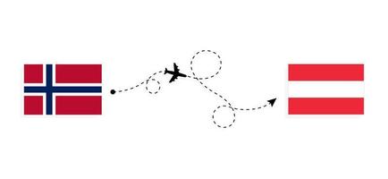voo e viagem da noruega para a áustria pelo conceito de viagem de avião de passageiros vetor