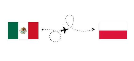 voo e viagem do méxico para a polônia pelo conceito de viagem de avião de passageiros vetor