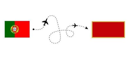 voo e viagem de portugal para montenegro pelo conceito de viagens de avião de passageiros vetor