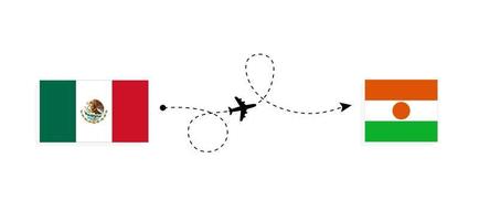 voo e viagem do méxico para o níger pelo conceito de viagem de avião de passageiros vetor
