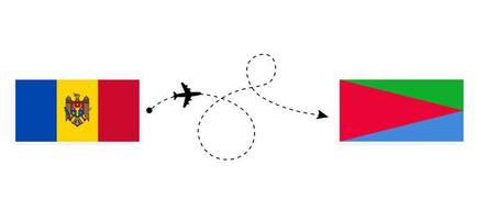 voo e viagem da moldávia para a eritreia pelo conceito de viagem de avião de passageiros vetor