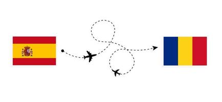 voo e viagem da Espanha para a Romênia pelo conceito de viagens de avião de passageiros vetor