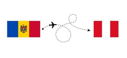voo e viagem da moldávia para o peru pelo conceito de viagem de avião de passageiros vetor