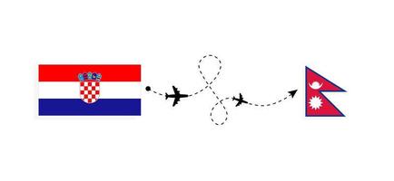 voo e viagem da croácia para o nepal pelo conceito de viagem de avião de passageiros vetor