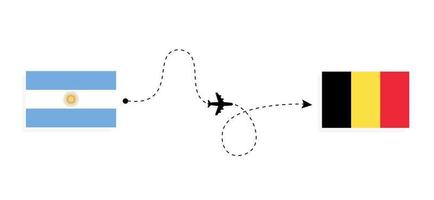 voo e viagem da argentina para a bélgica pelo conceito de viagem de avião de passageiros vetor