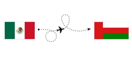 voo e viagem do méxico para omã pelo conceito de viagem de avião de passageiros vetor