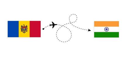 voo e viagem da moldávia para a índia pelo conceito de viagem de avião de passageiros vetor