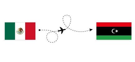voo e viagem do méxico para a líbia pelo conceito de viagem de avião de passageiros vetor