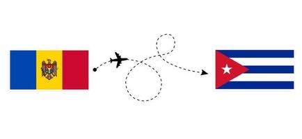 voo e viagem da moldávia para cuba pelo conceito de viagem de avião de passageiros vetor