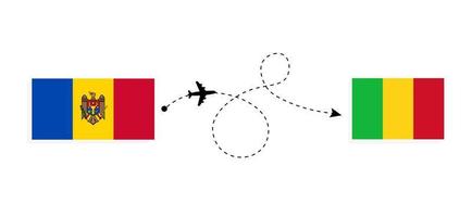 voo e viagem da Moldávia para o Mali pelo conceito de viagem de avião de passageiros vetor