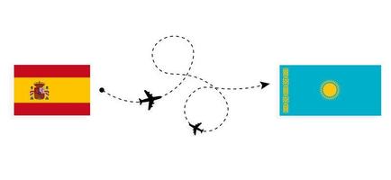voo e viagem da espanha para o cazaquistão pelo conceito de viagem de avião de passageiros vetor