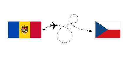 voo e viagem da Moldávia para a Tchequia pelo conceito de viagens de avião de passageiros vetor