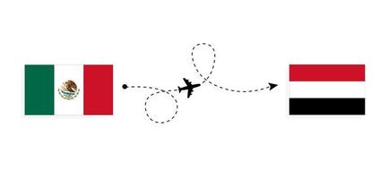 voo e viagem do méxico para o iêmen pelo conceito de viagem de avião de passageiros vetor