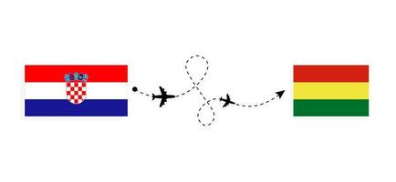 voo e viagem da croácia para a bolívia pelo conceito de viagem de avião de passageiros vetor