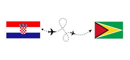 voo e viagem da croácia para a guiana pelo conceito de viagem de avião de passageiros vetor