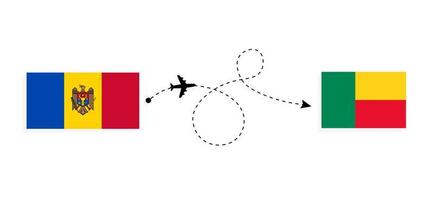 voo e viagem da Moldávia para o Benim pelo conceito de viagens de avião de passageiros vetor