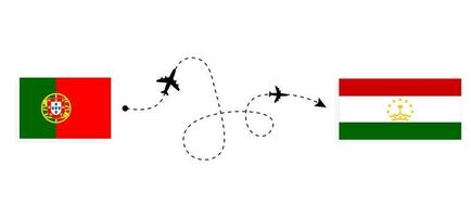 voo e viagem de portugal para o tajiquistão pelo conceito de viagens de avião de passageiros vetor