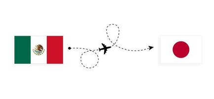 voo e viagem do méxico para o japão pelo conceito de viagem de avião de passageiros vetor