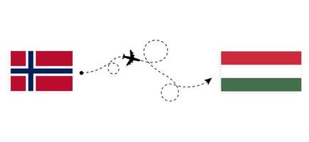 voo e viagem da Noruega para a Hungria pelo conceito de viagem de avião de passageiros vetor
